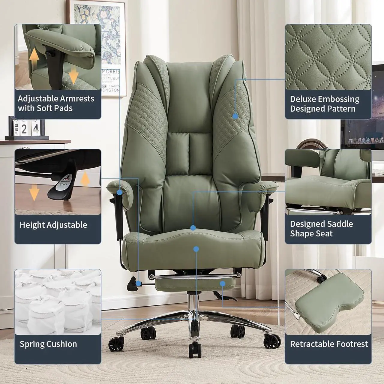 Tall Office Chair 400lbs Wide Seat, Leather High Back Executive Office Chair - Image 2