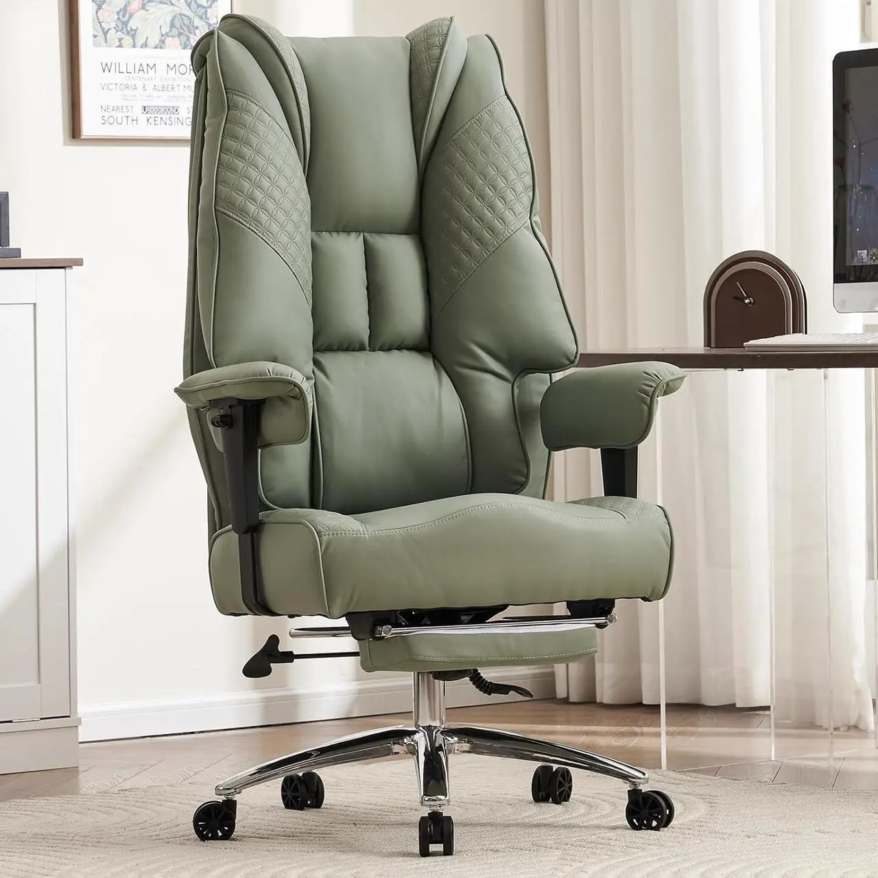 Tall Office Chair 400lbs Wide Seat, Leather High Back Executive Office Chair